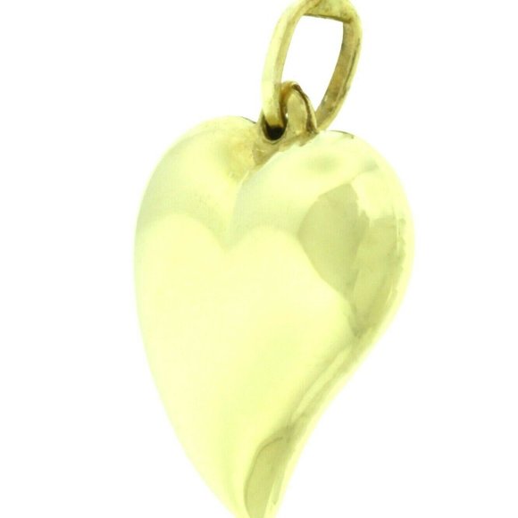 New Real 14K Gold 3D Heart Pendant Charm Necklace